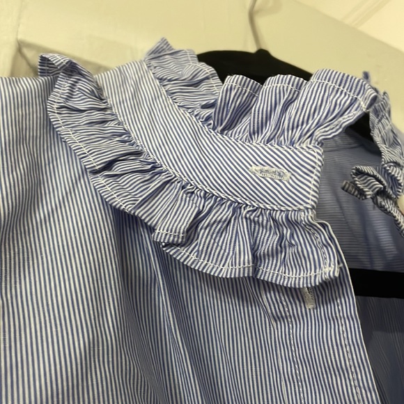 J Crew size 14 Button Down striped blouse with Ruffle Collar - Picture 2 of 4
